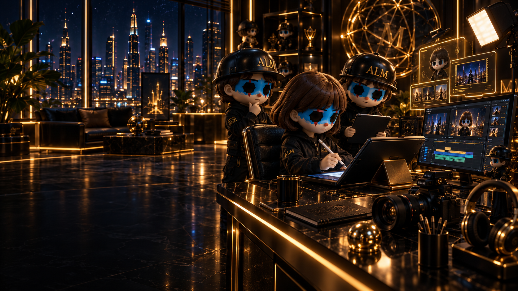 ALM mascots demonstrating how to create