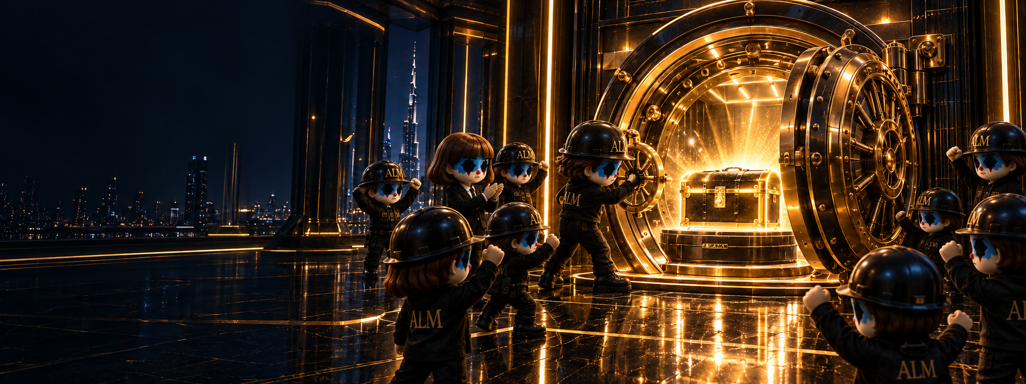 ALM mascots opening the gold Member Drop prize vault
