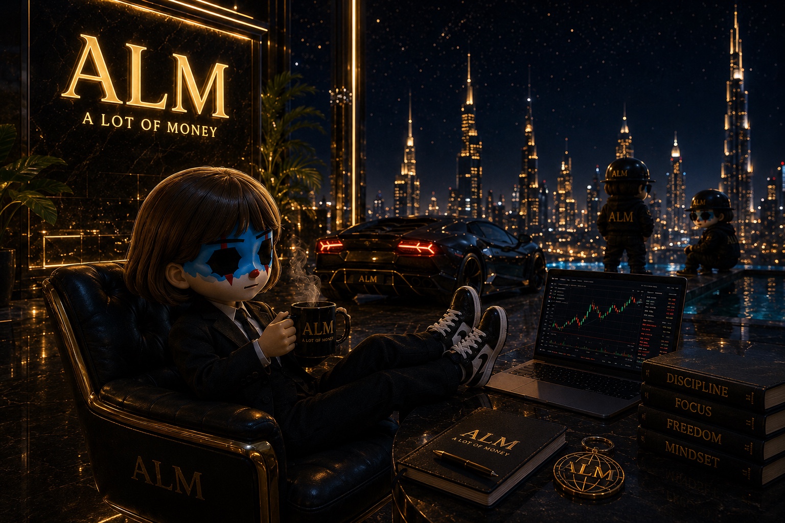 ALM trader lounge overlooking the city at night